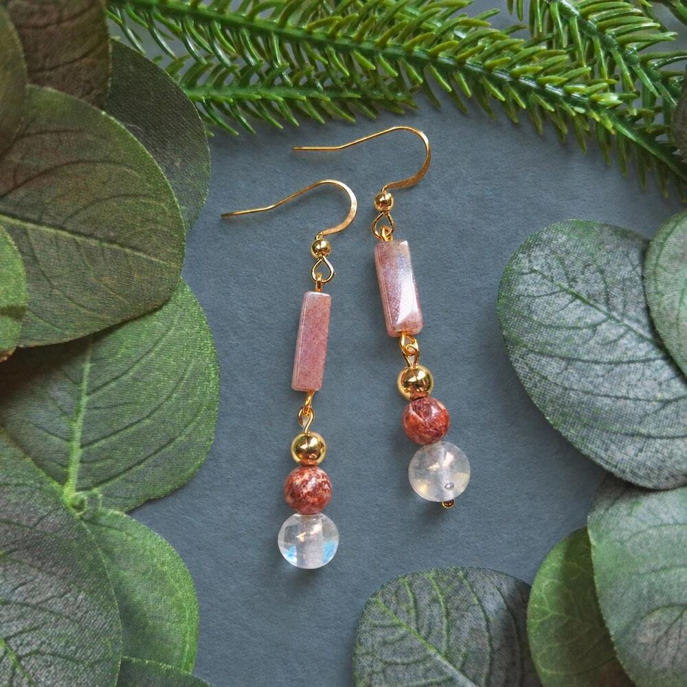 Mauve Jasper Dangle Earrings with Leopardskin Jasper & Czech Glass